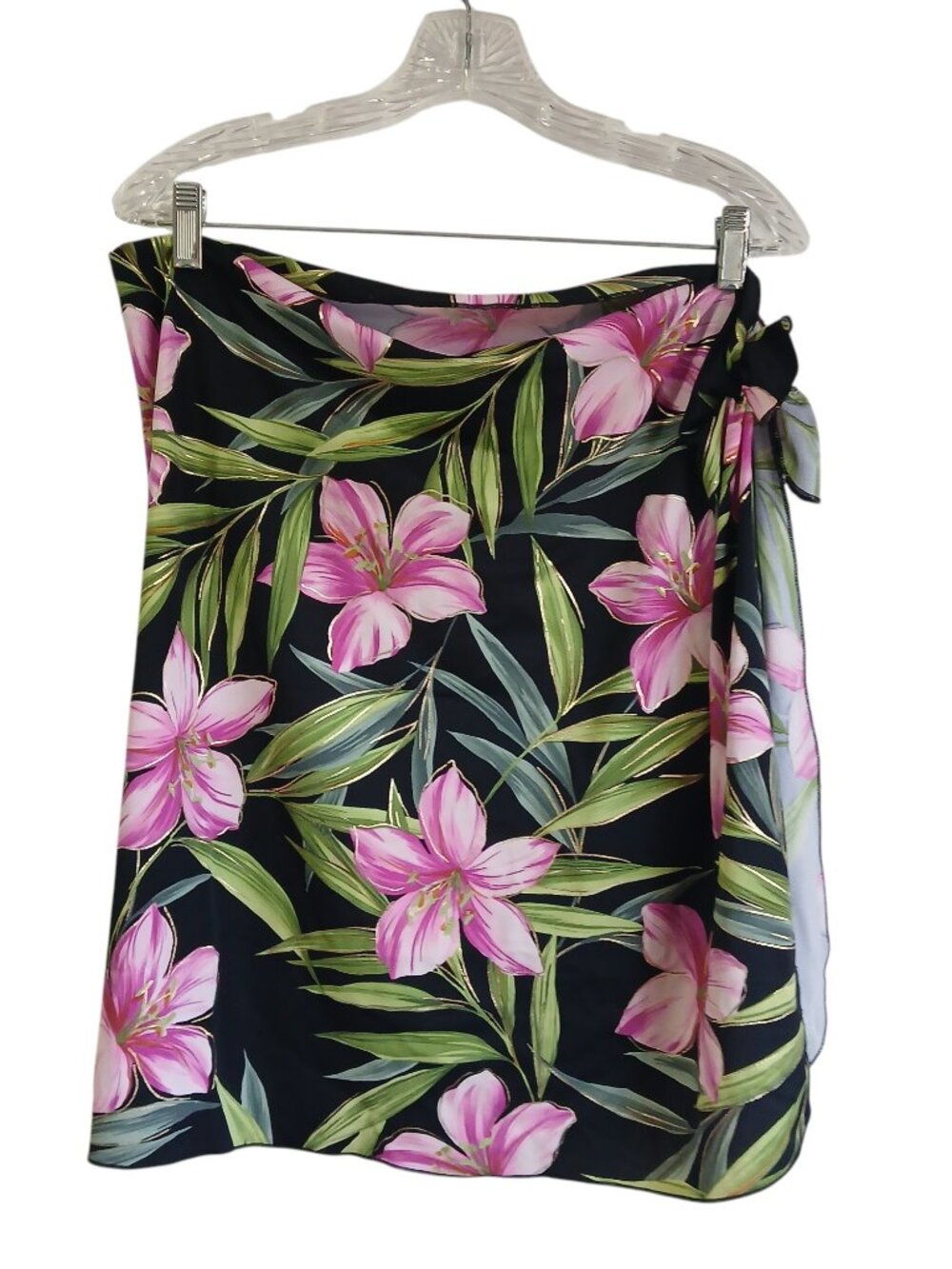Longitude Tropical Pink Lillies Swimsuit Sarong Coverup Wrap Skirt
